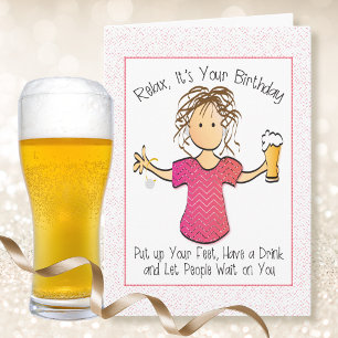 Carte Drôle Cartoon Femme Sassy Bière Snarky Anniversair