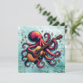 Carte Drôle Cartoon Octopus Jouer de la guitare (Debout devant)