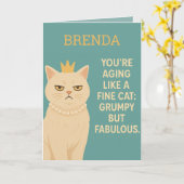 Carte Drôle Chat Anniversaire Grumpy mais Fabulous avec  (Fleur jaune)