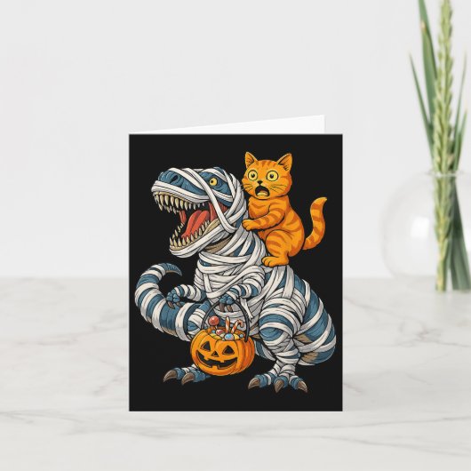 Carte Drôle Chat équitation maman Dinosaur T-rex Hallowe (Devant)