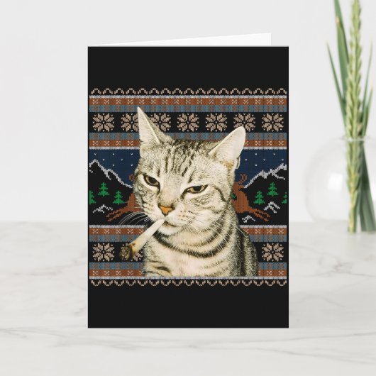 Carte Drôle Chat Fumeur Mème Noël Sweat Ugly Chat (Devant)