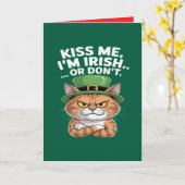 Carte Drôle Chat Grincheux Saint-Patrick "Embrasse-Moi (Fleur jaune)