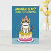 Carte Drôle Chat Grumpy - Encore une année ? Je suppose  (Fleur jaune)