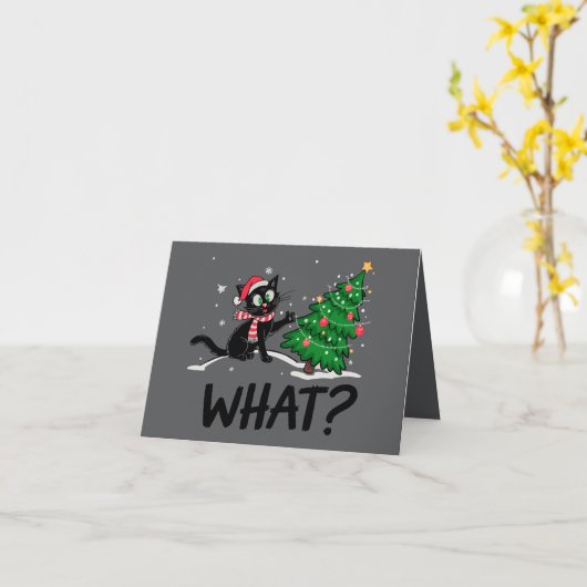 Carte Drôle Chat Noir Poussant Arbre De Noël Chat Quoi ? (Fleur jaune)
