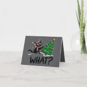 Carte Drôle Chat Noir Poussant Arbre De Noël Chat Quoi ? (Devant)