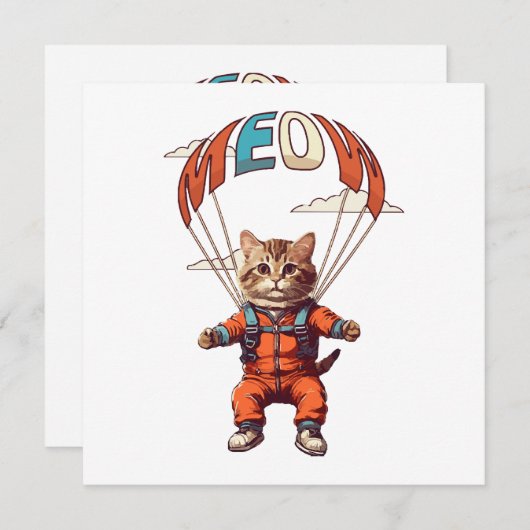 Carte Drôle chat Skydiving (Devant / Derrière)