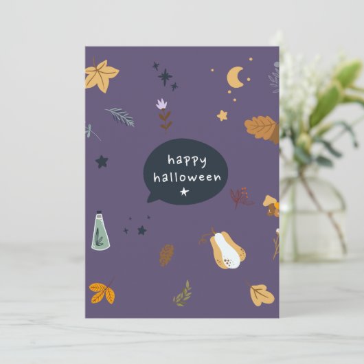 Carte Drôle chats de dessin animé avec balais, citrouill (Debout devant)