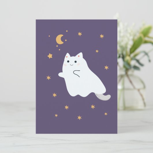 Carte Drôle chats de dessin animé avec balais, citrouill (Debout devant)