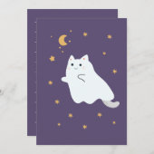 Carte Drôle chats de dessin animé avec balais, citrouill (Devant / Derrière)