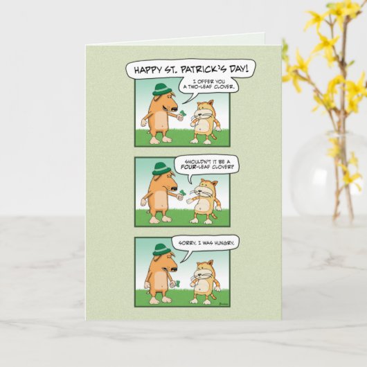 Carte Drôle Chien et Chat Clover St. Patrick's Day (Fleur jaune)