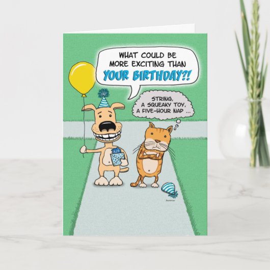 Carte Drôle Chien Excité, Chat Grumpy Anniversaire (Devant)