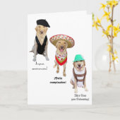 Carte Drôle Chien Joyeux Anniversaire en quatre langues (Fleur jaune)