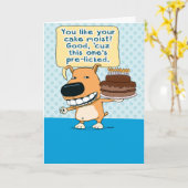 Carte Drôle Chien Licencié Gâteau Anniversaire (Fleur jaune)