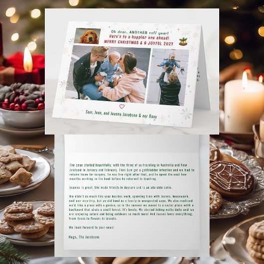 Carte Drôle Chien Ruff Année 3 Photos Joyeux Noël Mignon