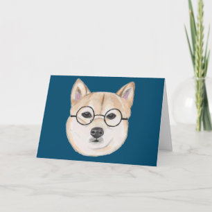 Carte Drôle Chien Shiba Inu avec des lunettes surdimensi