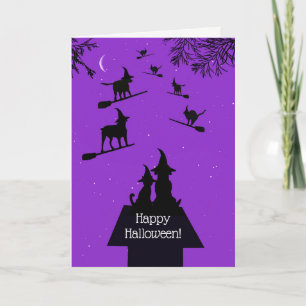 Carte Drôle Chien sorcières de chat Halloween Happy Dog 