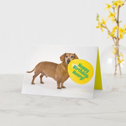 Carte Drôle Chien Wiener Avec Balloon D'Anniversaire Per (Fleur jaune)