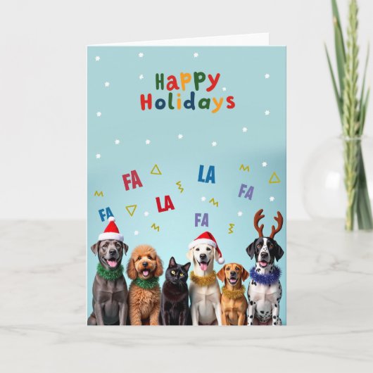 Carte Drôle Choir Chat de Chien Happy Holidays Card (Devant)