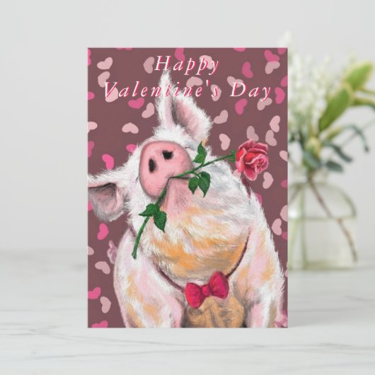 Carte Drôle Cochon Valentine's Day Card Piggy Gentleman (Debout devant)