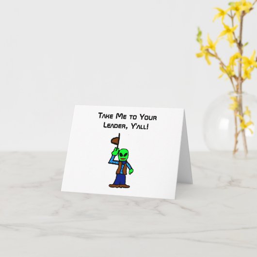 Carte Drôle Cowboy Alien caricature avec enlèvement d'ov (Fleur jaune)