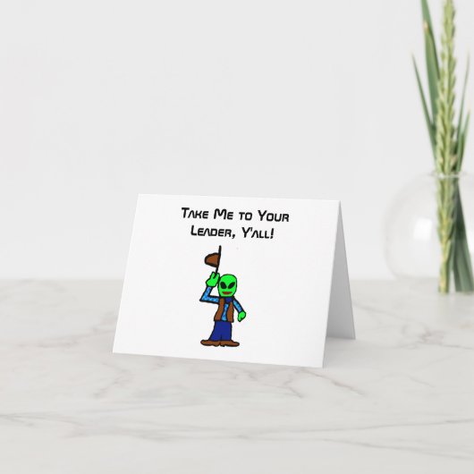Carte Drôle Cowboy Alien caricature avec enlèvement d'ov (Devant)
