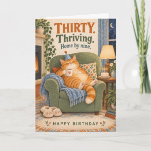 Carte Drôle Cozy Cat Trente Qui Prospère à la Maison à N