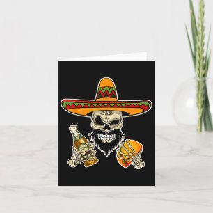 Carte Drôle Crâne Mexicain À Sucre Avec Tacos Et Bière