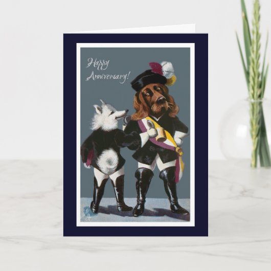 Carte drôle d'anniversaire de mariage chiens vinta (Devant)