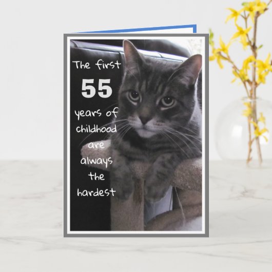 Carte drôle de 55 ans pour un chat (Fleur jaune)