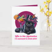 Carte Drôle de Boire avec Modération Chat Noir (Fleur jaune)