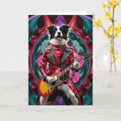 Carte drôle de Border Collie Rock Star (Fleur jaune)