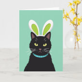 Carte drôle de chat aux oreilles de lapin (Fleur jaune)