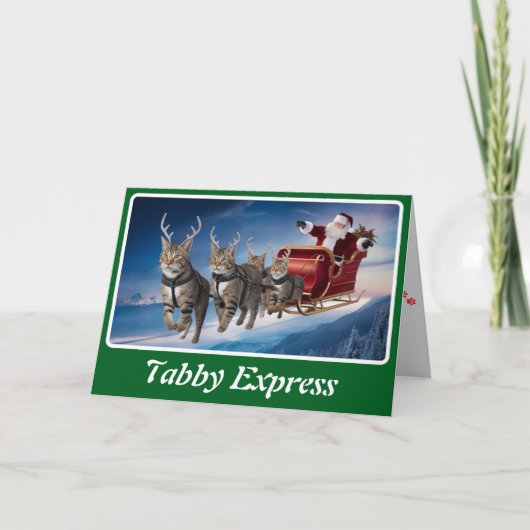 Carte Drôle de chat gris tabby Noël (Devant)