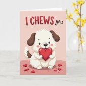 Carte drôle de chiot qui vous mâche (Fleur jaune)