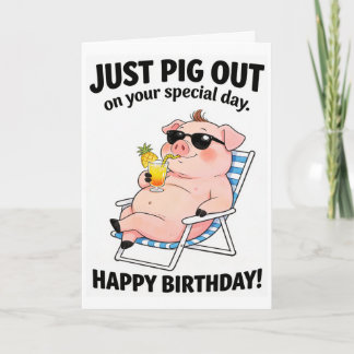 Carte drôle de cochon prenant un bain de soleil -