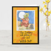 Carte drôle de Halloween de porc de zombi (Fleur jaune)