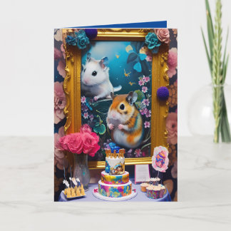 Carte drôle de hamsters au gâteau d'anniversaire t