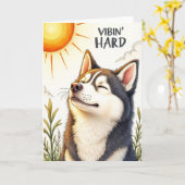 Carte drôle de Husky "Vibin’ Hard" (Fleur jaune)