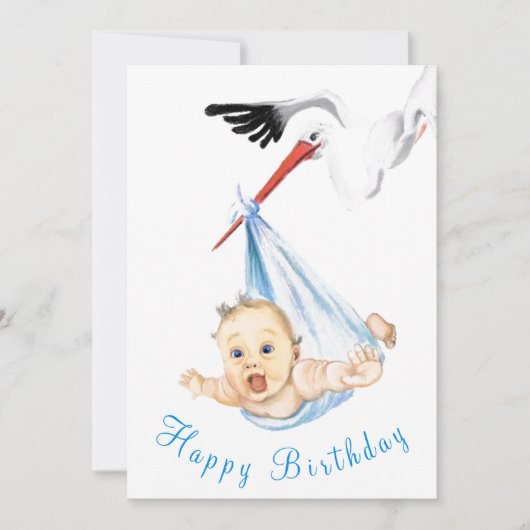 Carte drôle de joyeux anniversaire Stork portant b (Devant)