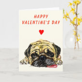 Carte drôle de la Saint-Valentin avec chien Pug (Fleur jaune)