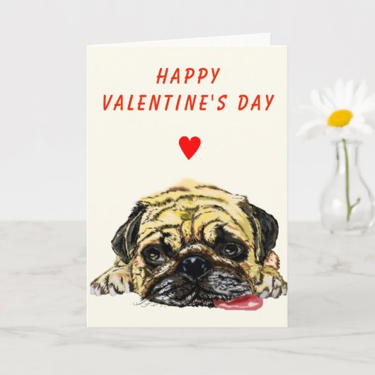 Carte drôle de la Saint-Valentin avec chien Pug (Petite plante)