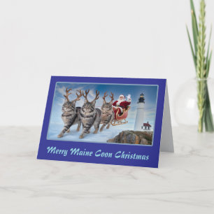 Carte Drôle de Maine Coon Renne Noël