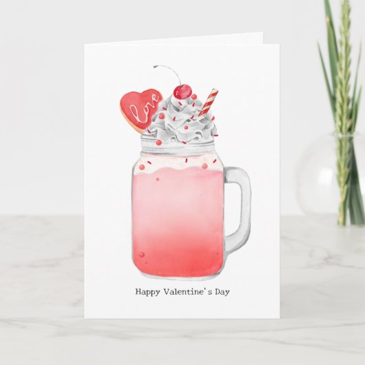 Carte drôle de milkshake rose de la Saint-Valentin (Devant)