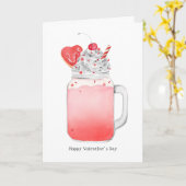Carte drôle de milkshake rose de la Saint-Valentin (Fleur jaune)