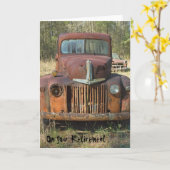 Carte drôle de retraite - vieux camion rouillé (Fleur jaune)