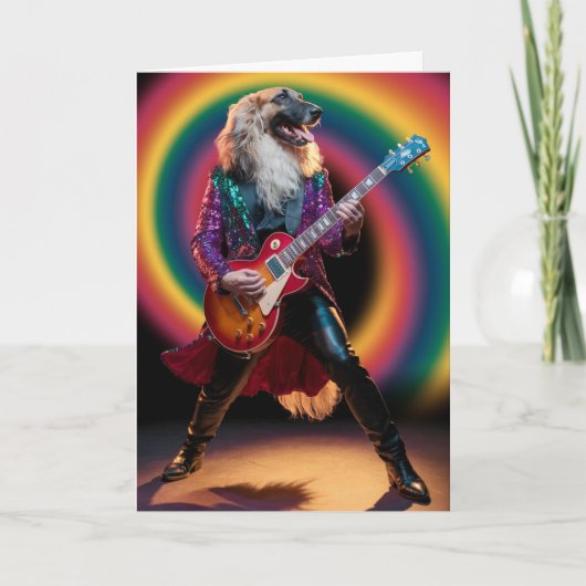 Carte drôle de Rock Star avec un Lévrier Afghan (Devant)