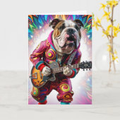 Carte drôle de Rock Star Bouledogue (Fleur jaune)