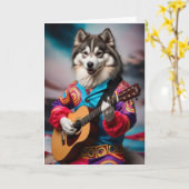 Carte drôle de Rock Star Malamute (Fleur jaune)