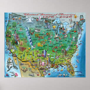 Carte drôle des États-Unis d'Amérique Poster