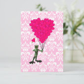 Carte Drôle dessin de grenouille & coeur rose sur damask (Debout devant)